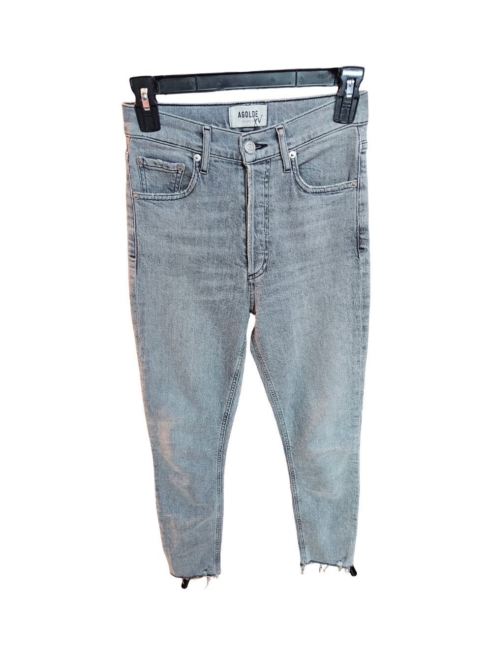 AGOLDE Womens High Rise Straight Jeans Size 24 Light Wash Raw Hem Distressed
